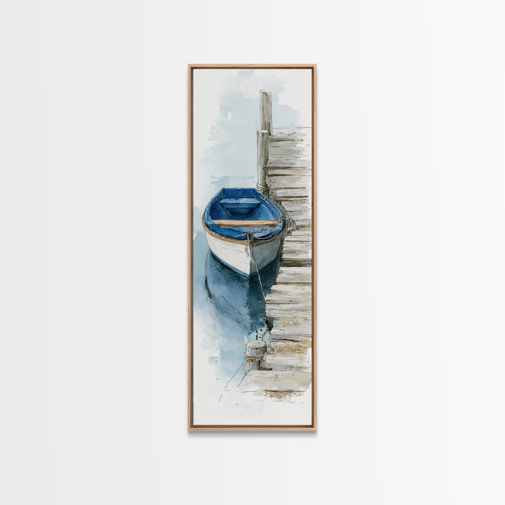 Small Rowboat Tied to a Wooden Dock Canvas Print, Coastal Art, Contemporary Art, Coastal Decor, Coastal, Modern Wall Art, COA-1x3-7