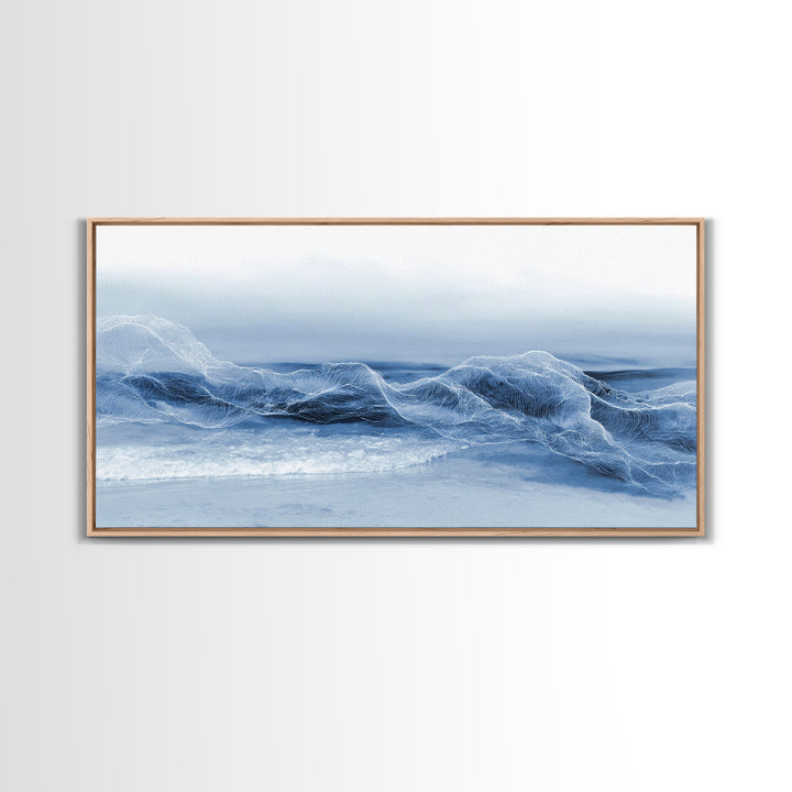 Minimal Wave Line Drawing Framed Canvas Print, Coastal Art, Minimalist Decor, Coastal Decor, Abstract Art, Coastal, COA-2x1-28