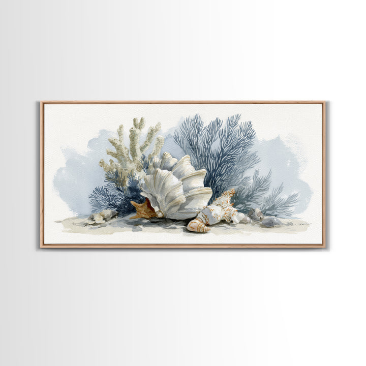 Shell and Coral Specimen Arrangement Framed Canvas Print, Coastal Art, Wall Decor, Coastal Decor, Coastal, Nautical Decor, COA-2x1-7