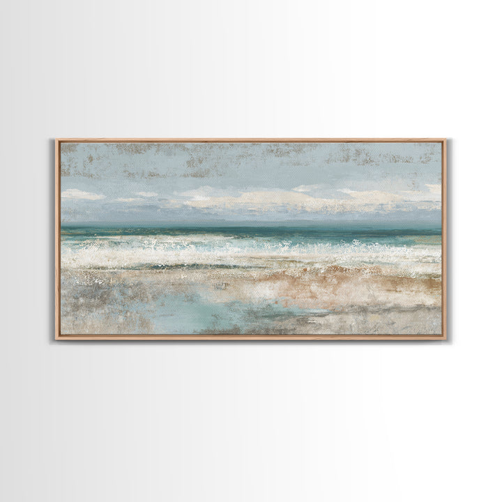 Abstract Seafoam Patterns Framed Canvas Print, Coastal Art, Home Decor, Coastal Decor, Abstract Art, Coastal, Wood Art, COA-2x1-86