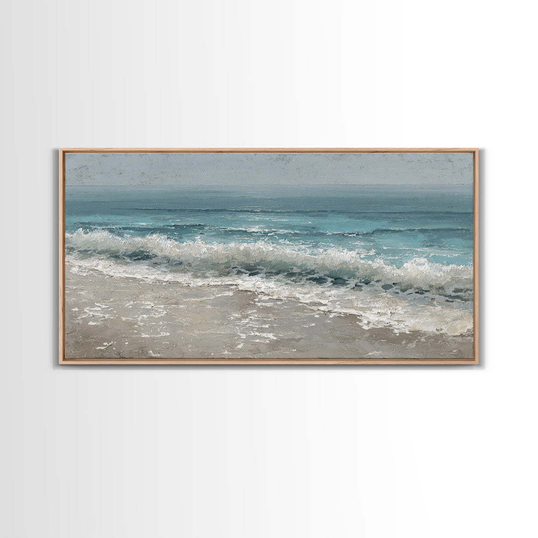 Moonlit Ocean with Silver Surf Framed Canvas Print, Coastal Art, Wall Decor, Coastal Decor, Fine Art, Coastal, Nautical Decor, COA-2x1-90