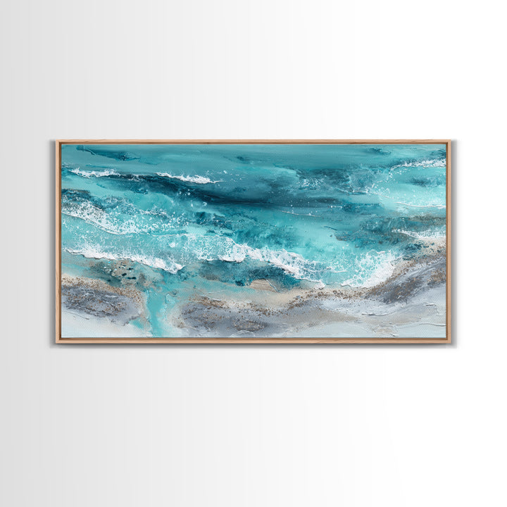 Aerial Sandbar with Turquoise Water Framed Canvas Print, Coastal Art, Bird Art, Coastal Decor, Coastal, Living Room Art, COA-2x1-97