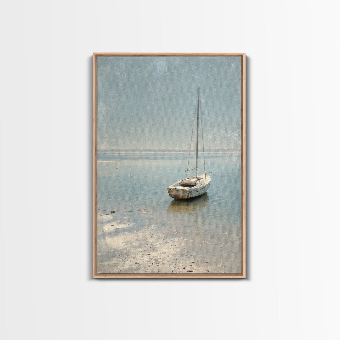 Weathered Sailboat on Calm Morning Water Canvas Print, Coastal Art, Luxury Decor, Coastal Decor, Coastal, Original Art, COA-2x3-10