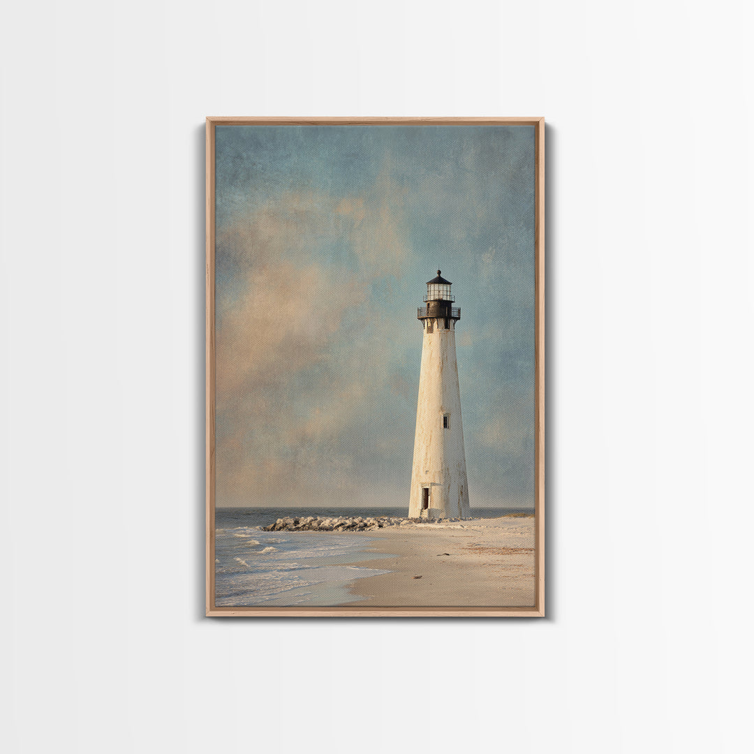 Whitewashed Lighthouse Against Cloudy Sky Canvas Print, Coastal Art, Original Art, Coastal Decor, Abstract Art, Coastal, COA-2x3-62