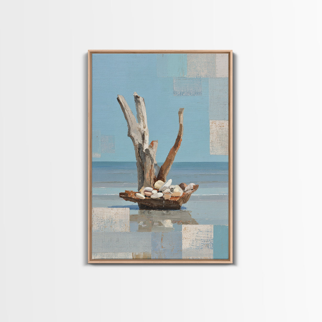 Driftwood and Sea Glass Still Life Framed Canvas Print, Coastal Art, Coastal Wall Art, Coastal Decor, Fine Art, Coastal, COA-2x3-87