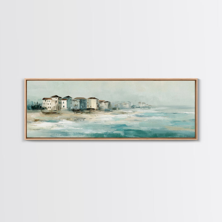 Coastal Village Rooftops Seen from the Sea Canvas Print, Coastal Art, Beach Wall Art, Coastal Decor, Abstract Art, Coastal, COA-3x1-25