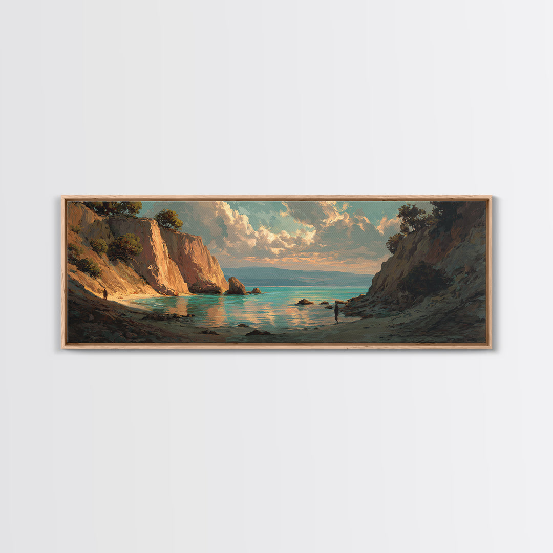 Mediterranean Cove with Cliff Shadows Canvas Print, Coastal Art, Coastal Wall Art, Coastal Decor, Coastal, Ocean Wall Art, COA-3x1-33
