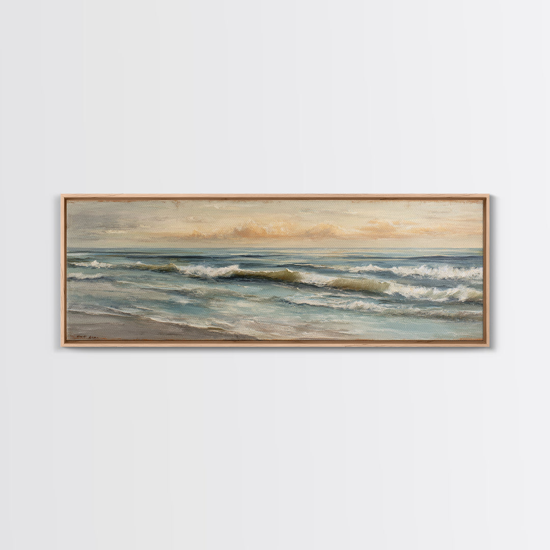 Sunset over Marshland with Warm Gold Framed Canvas Print, Coastal Art, Landscape Painting, Coastal Decor, Fine Art, Coastal, COA-3x1-53