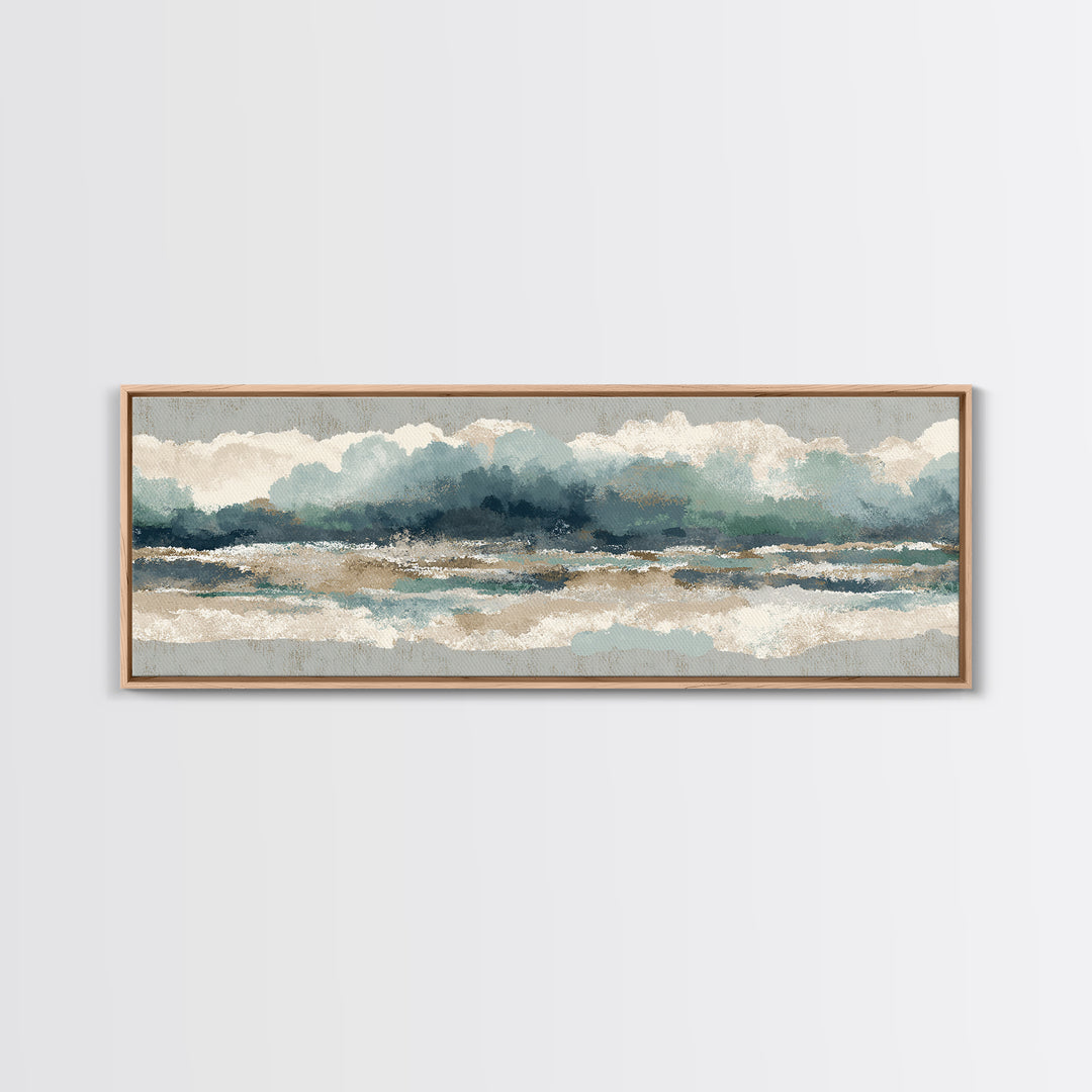 Storm Cloud over Deep Green Water Framed Canvas Print, Coastal Art, Boho Decor, Coastal Decor, Fine Art, Coastal, COA-3x1-60