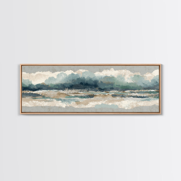 Storm Cloud over Deep Green Water Framed Canvas Print, Coastal Art, Boho Decor, Coastal Decor, Fine Art, Coastal, COA-3x1-60