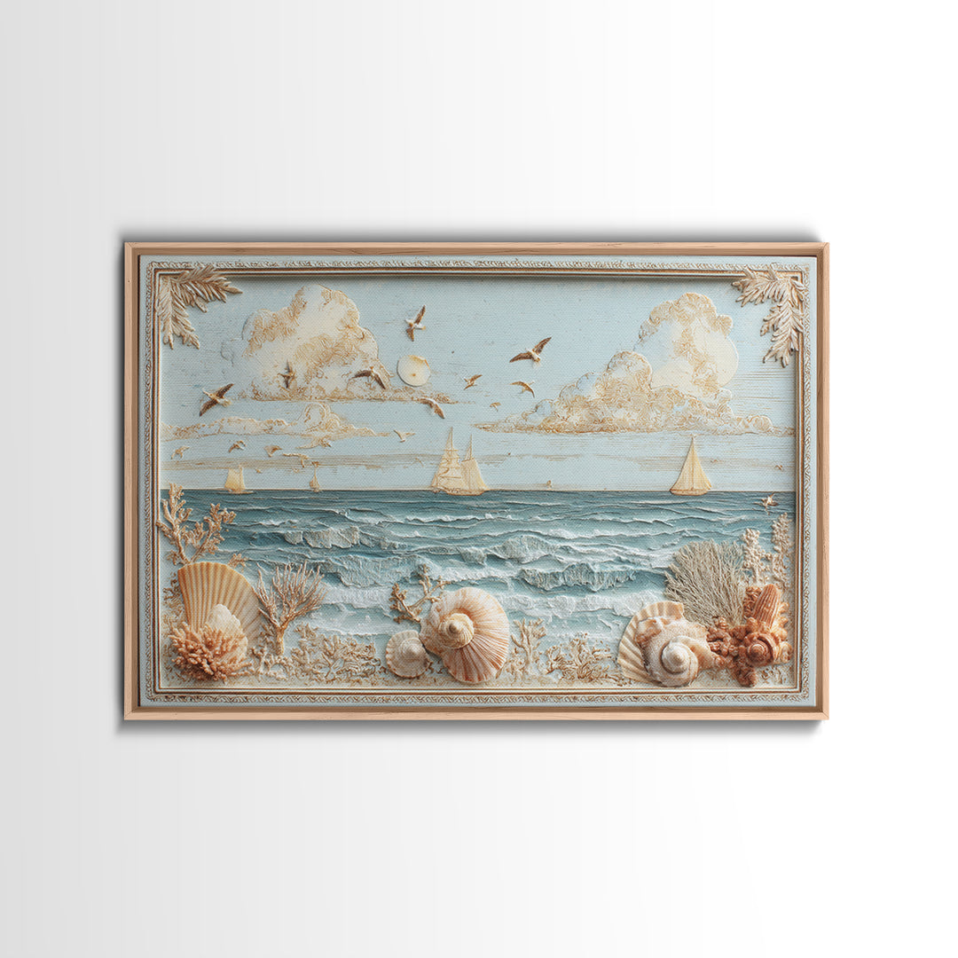 Shell and Coral Specimen Arrangement Framed Canvas Print, Coastal Art, Whimsical Decor, Coastal Decor, Fine Art, Coastal, COA-3x2-15