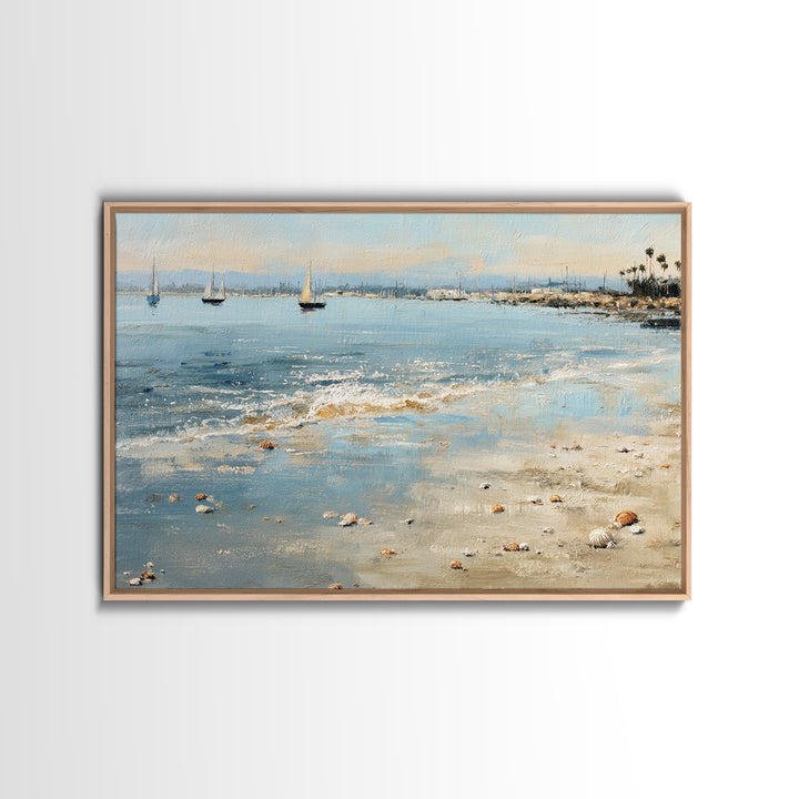 Foggy Harbor with Distant Boats Framed Canvas Print, Coastal Art, Beach Wall Art, Coastal Decor, Oil Painting, Coastal, COA-3x2-40