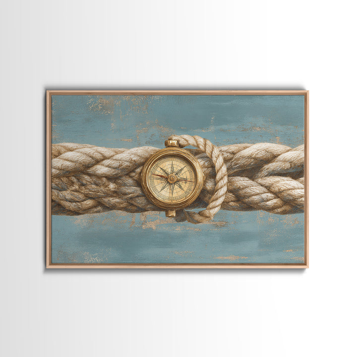 Weathered Nautical Rope and Brass Compass Canvas Print, Coastal Art, Oyster Art, Coastal Decor, Abstract Art, Coastal, COA-3x2-43