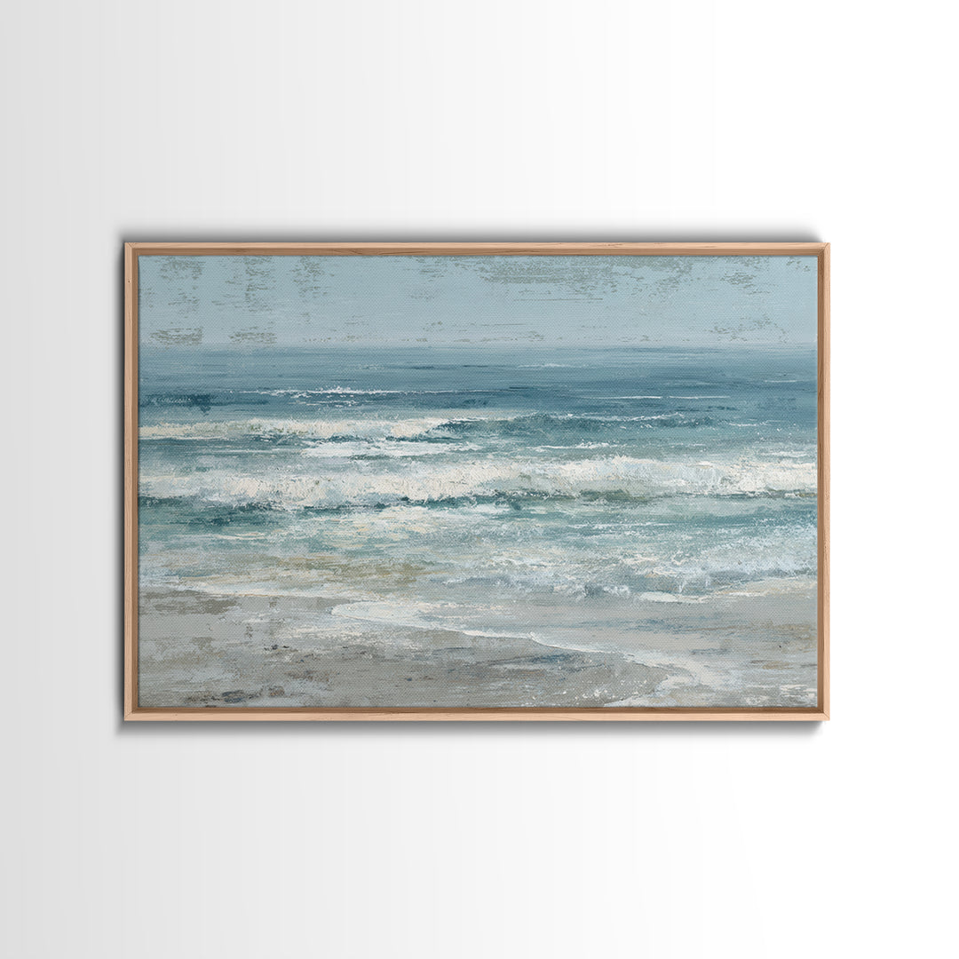 Moonlit Ocean with Silver Surf Framed Canvas Print, Coastal Art, Coastal Wall Art, Coastal Decor, Coastal, Ocean Wall Art, COA-3x2-50