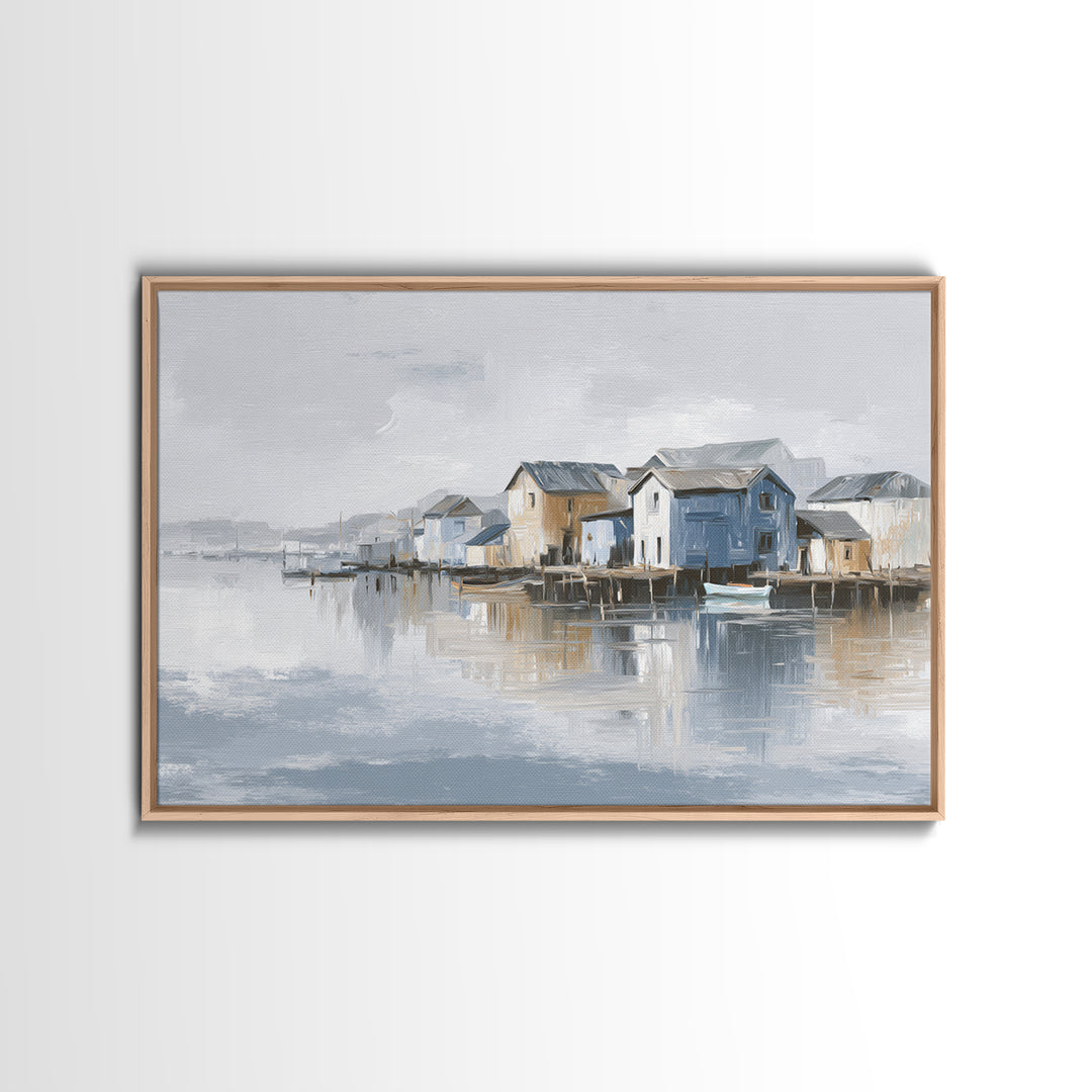 Coastal Village Rooftops Seen from the Sea Canvas Print, Coastal Art, Coastal Decor, Oil Painting, Coastal, Fine Art Print, COA-3x2-61