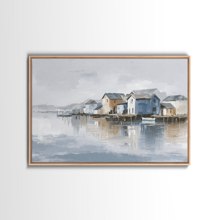 Coastal Village Rooftops Seen from the Sea Canvas Print, Coastal Art, Coastal Decor, Oil Painting, Coastal, Fine Art Print, COA-3x2-61