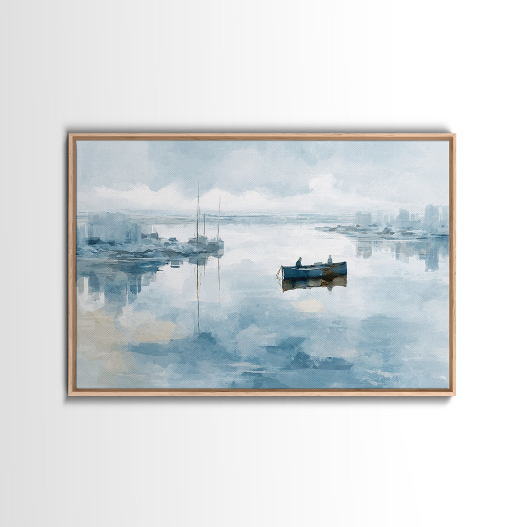 Foggy Harbor with Distant Boats Framed Canvas Print, Coastal Art, Gallery Decor, Coastal Decor, Abstract Art, Coastal, COA-3x2-64