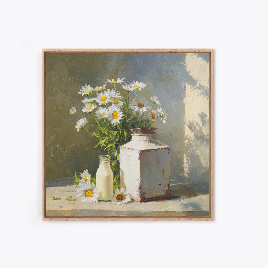 Milk Can and Daisies Rustic Still Life Canvas Print, Country Art, Eclectic Wall Art, Farmhouse Decor, Watercolor Art, Country, COU-1x1-13