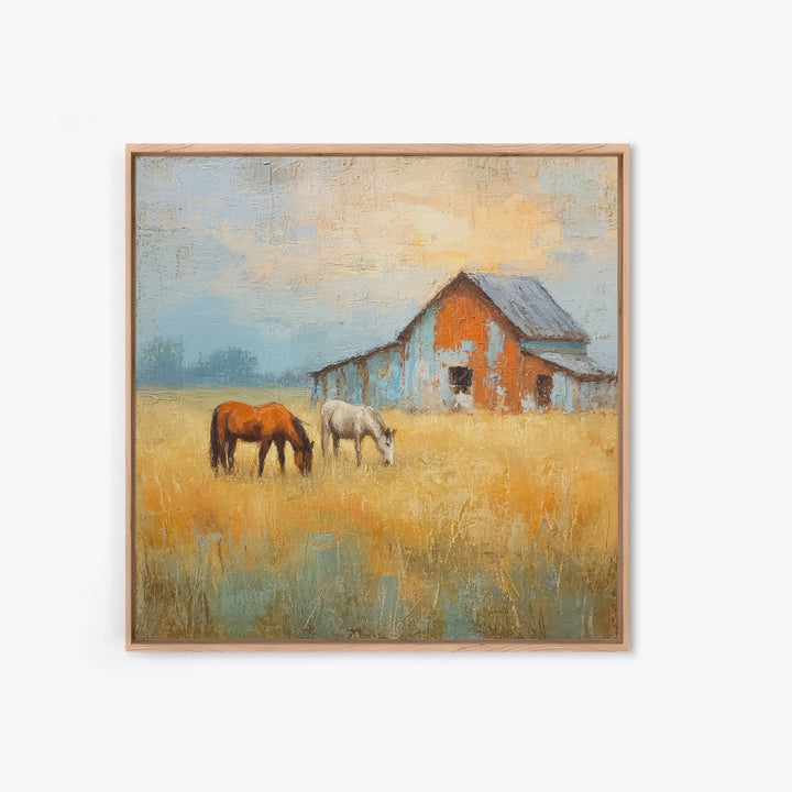 Rolling Pasture with Grazing Horses at Sunrise Canvas Print, Country Art, Neutral Decor, Farmhouse Decor, Fine Art, Country, COU-1x1-25