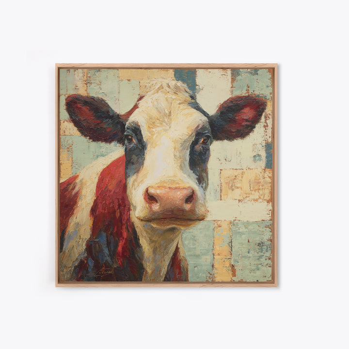 Cow Portrait with Gentle Farmhouse Personality Framed Canvas Print, Country Art, Printable Wall Art, Farmhouse Decor, Country, COU-1x1-28