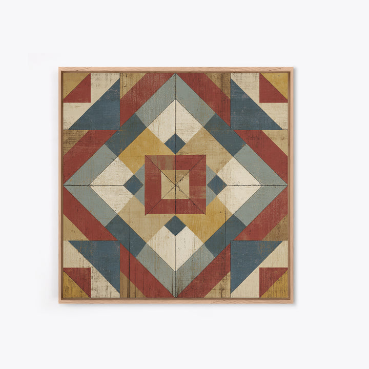 Quilt Geometric Folk Pattern Canvas Print, Country Art, Oil Painting, Farmhouse Decor, Abstract Art, Country, COU-1x1-36