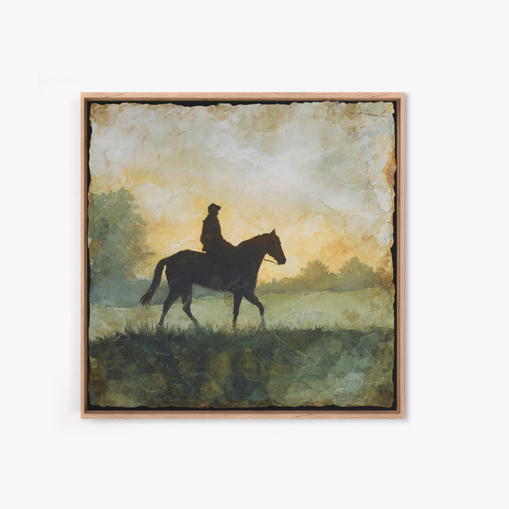 Horse and Rider Silhouette at Dusk Framed Canvas Print, Country Art, Gallery Decor, Farmhouse Decor, Fine Art, Country, COU-1x1-41