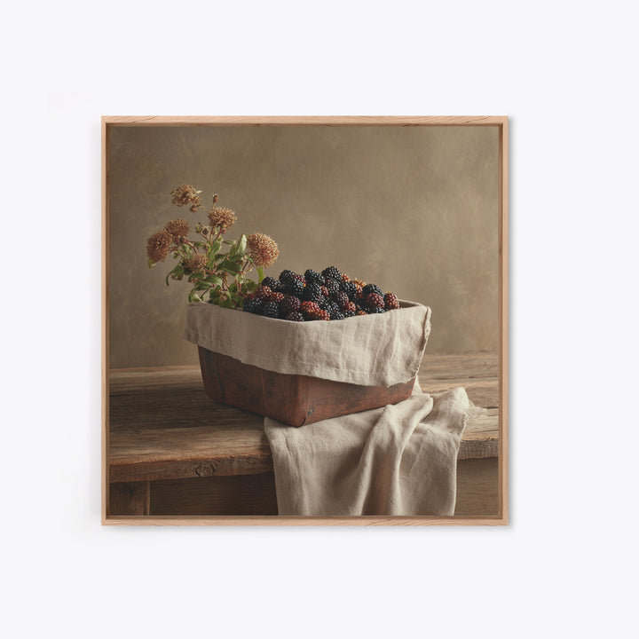 Blackberry Basket with Linen Cloth Canvas Print, Country Art, Wall Decor, Farmhouse Decor, Abstract Art, Country, Wall Art, COU-1x1-45