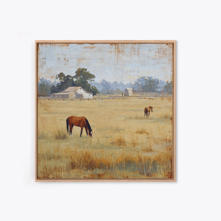 Rolling Pasture with Grazing Horses at Sunrise Canvas Print, Country Art, Neutral Decor, Farmhouse Decor, Fine Art, Country, COU-1x1-49