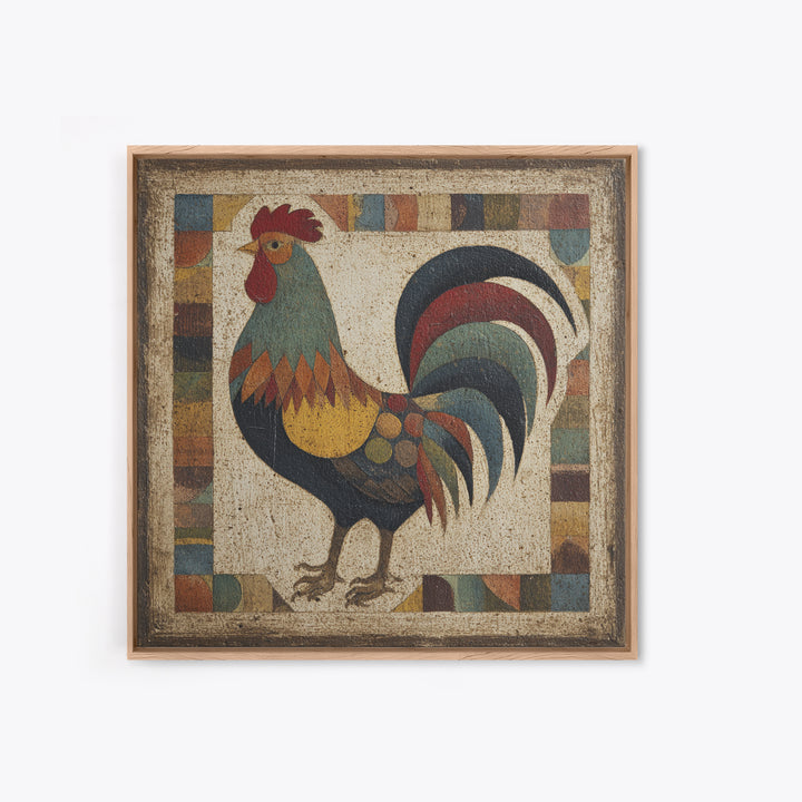 Rooster in Bold Folk Art Color Canvas Print, Country Art, Gallery Wall Art, Farmhouse Decor, Fine Art, Country, COU-1x1-5
