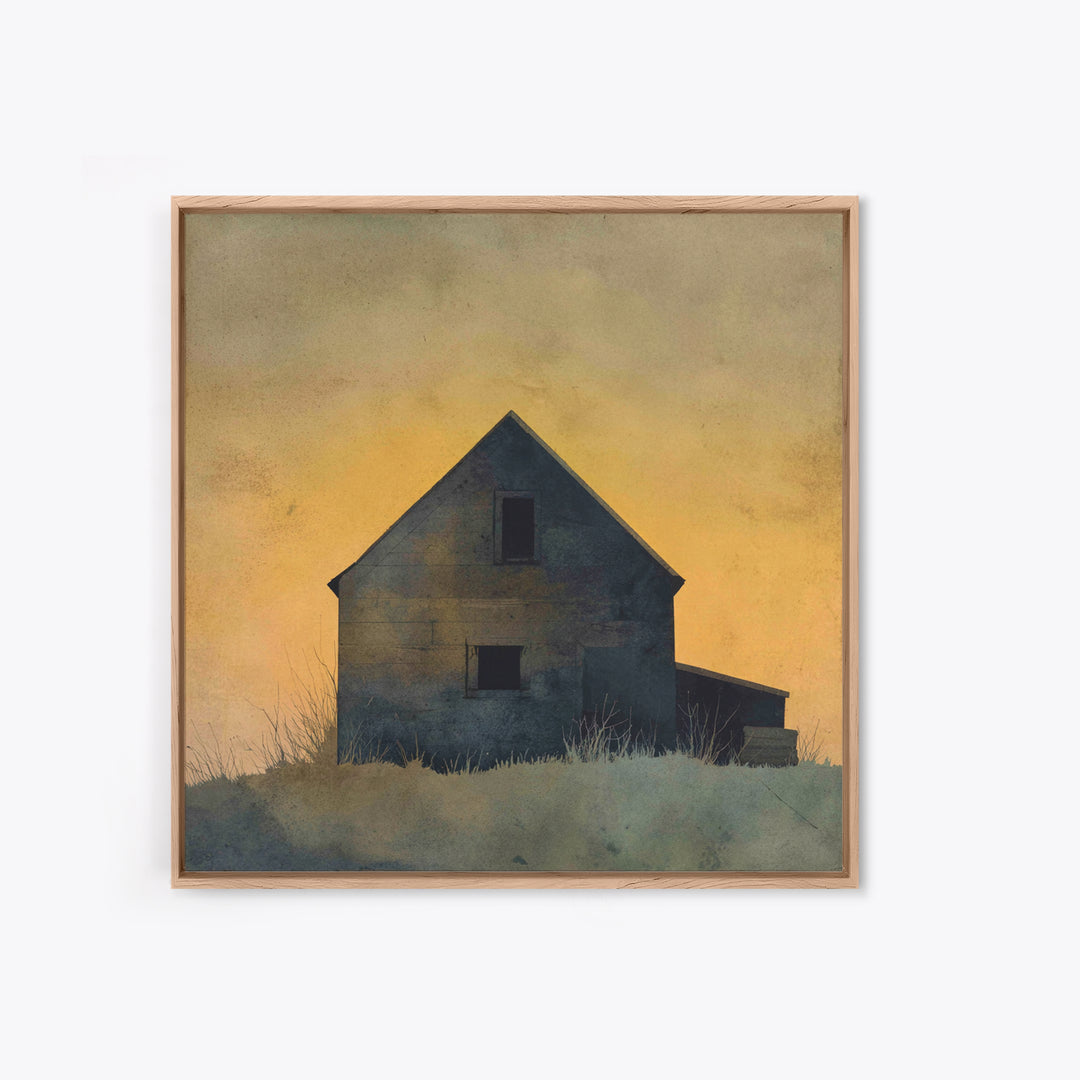 Rustic Barn Silhouette Framed Canvas Print, Country Art, Farmhouse Wall Art, Farmhouse Decor, Oil Painting, Country, Room Decor, COU-1x1-51