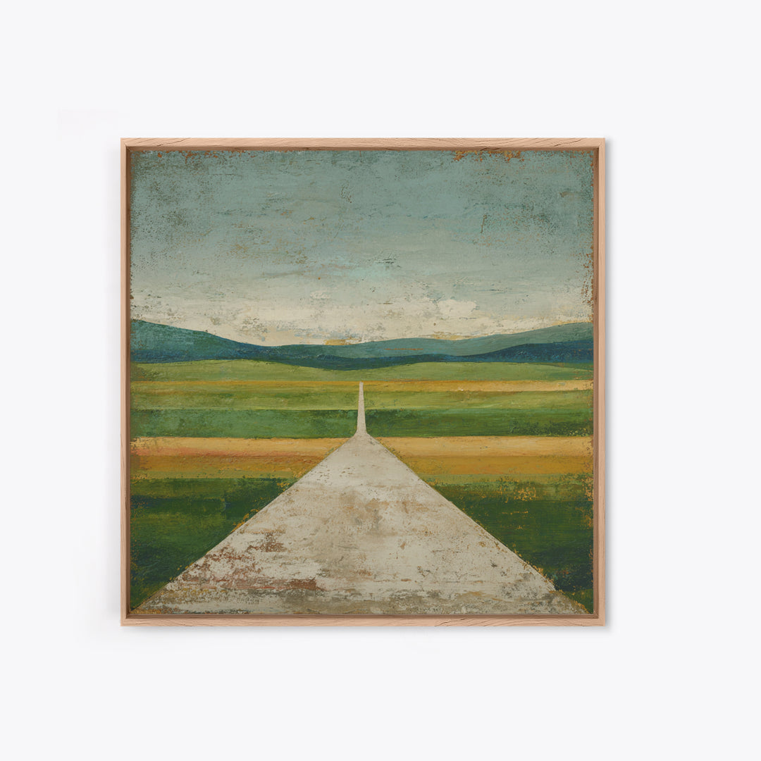 Country Road Disappearing into Green Hills Canvas Print, Country Art, Gallery Wall Art, Farmhouse Decor, Watercolor Art, COU-1x1-55