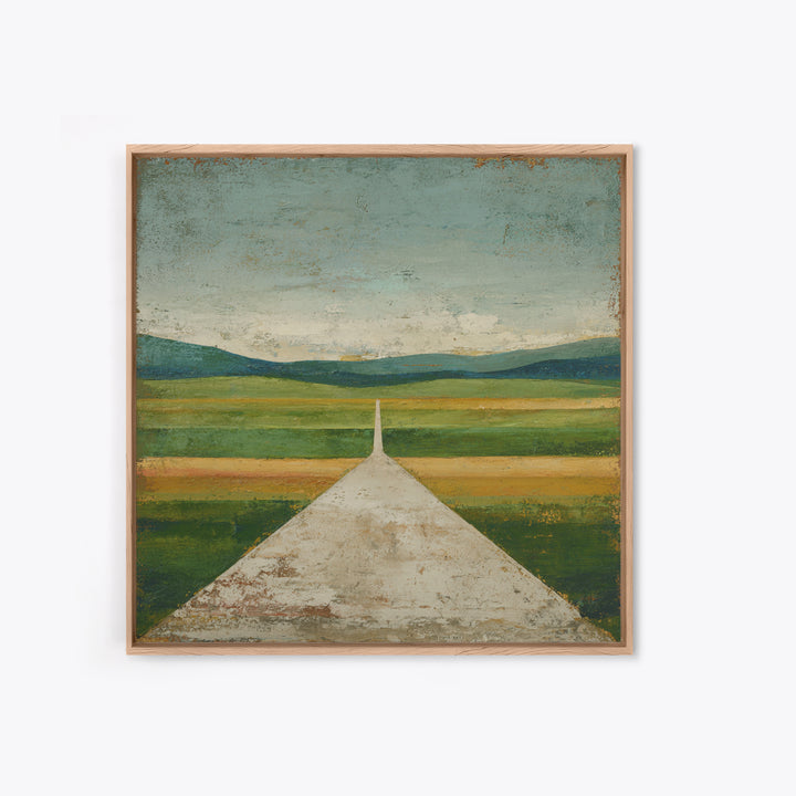 Country Road Disappearing into Green Hills Canvas Print, Country Art, Gallery Wall Art, Farmhouse Decor, Watercolor Art, COU-1x1-55