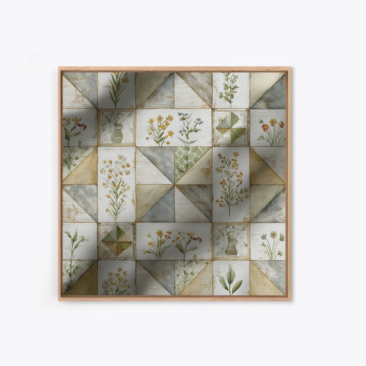 Quilt Geometric Folk Pattern Canvas Print, Country Art, Farmhouse Wall Decor, Farmhouse Decor, Abstract Art, Country, COU-1x1-60