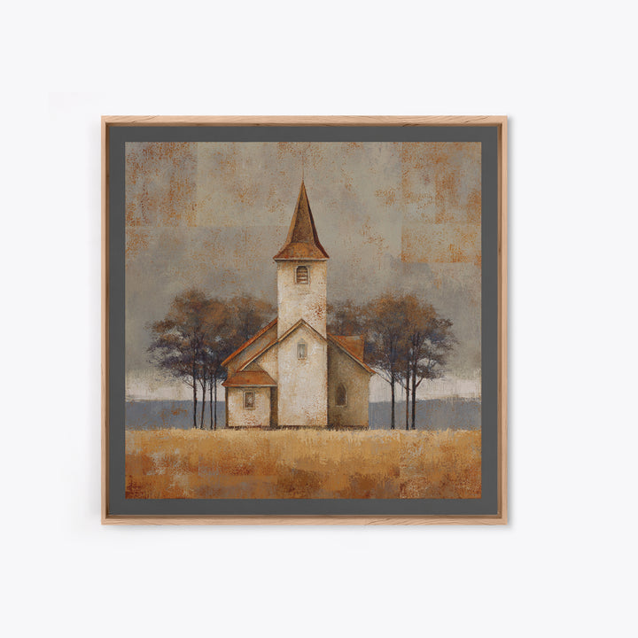 Country Church Steeple Beyond Trees Framed Canvas Print, Country Art, Gallery Decor, Farmhouse Decor, Fine Art, Country, COU-1x1-67