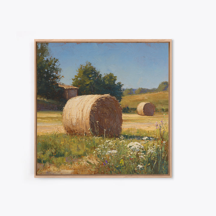 Hay Bales in Late Afternoon Sun Framed Canvas Print, Country Art, Floral Wall Art, Farmhouse Decor, Fine Art, Country, COU-1x1-68