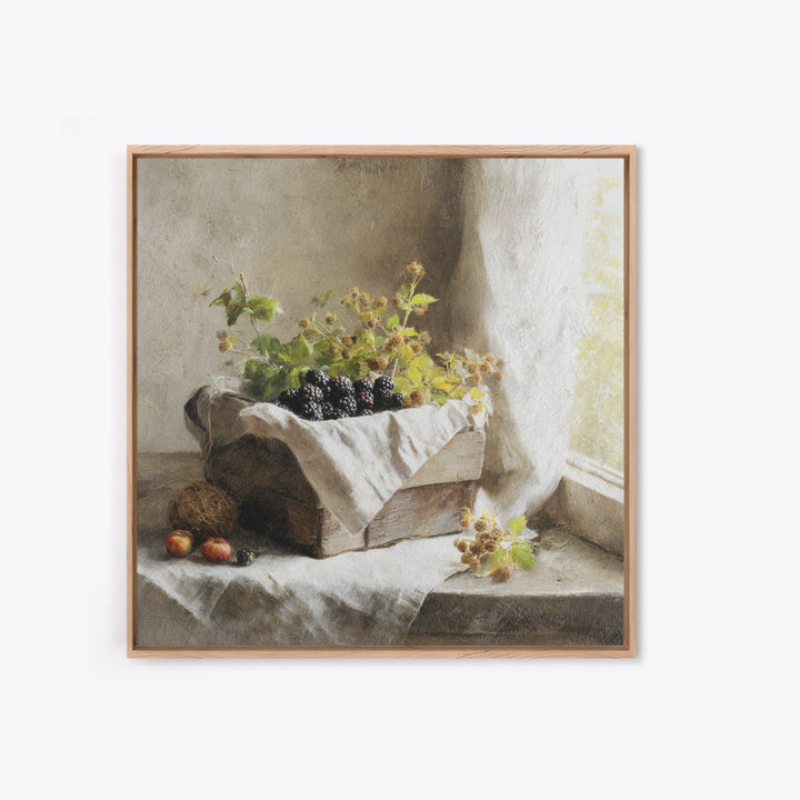 Blackberry Basket with Linen Cloth Canvas Print, Country Art, Wall Decor, Farmhouse Decor, Abstract Art, Country, Wall Art, COU-1x1-69