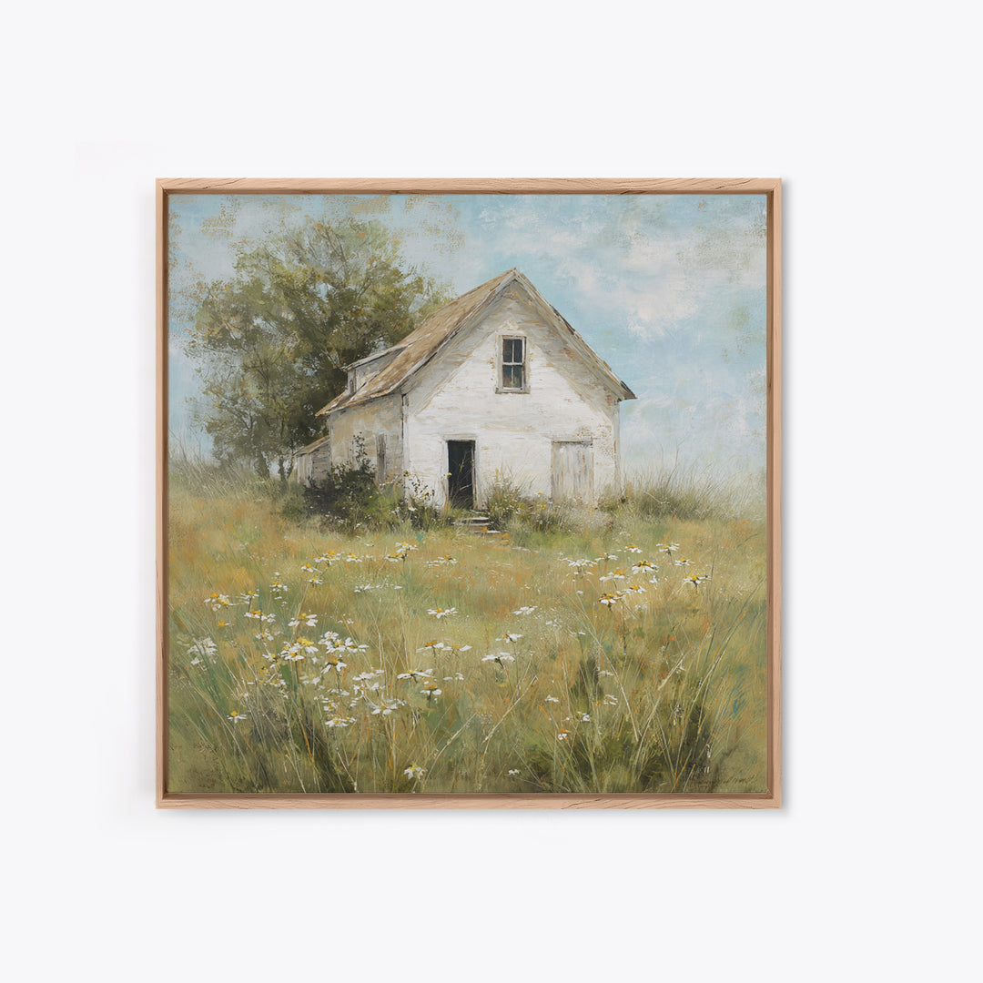 White Farmhouse Surrounded by Tall Grass Canvas Print, Country Art, Wall Decor, Farmhouse Decor, Oil Painting, Country, COU-1x1-82