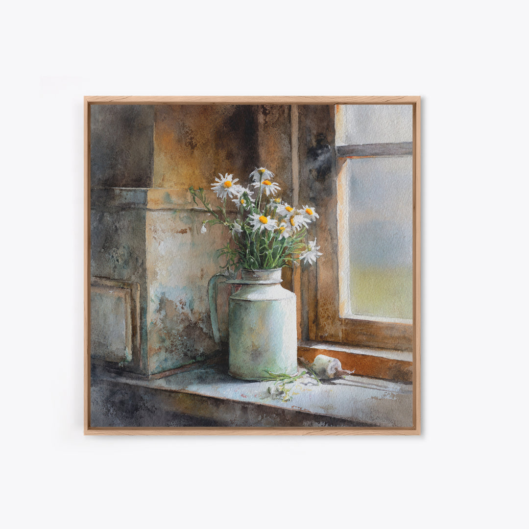 Milk Can and Daisies Rustic Still Life Canvas Print, Country Art, Statement Artwork, Farmhouse Decor, Fine Art, Country, COU-1x1-85