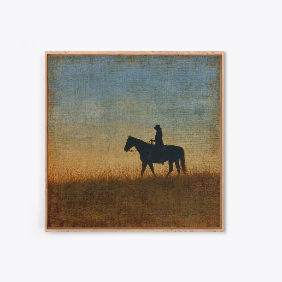 Horse and Rider Silhouette at Dusk Canvas Print, Country Art, Boho Decor, Farmhouse Decor, Fine Art, Country, Art Prints, COU-1x1-89