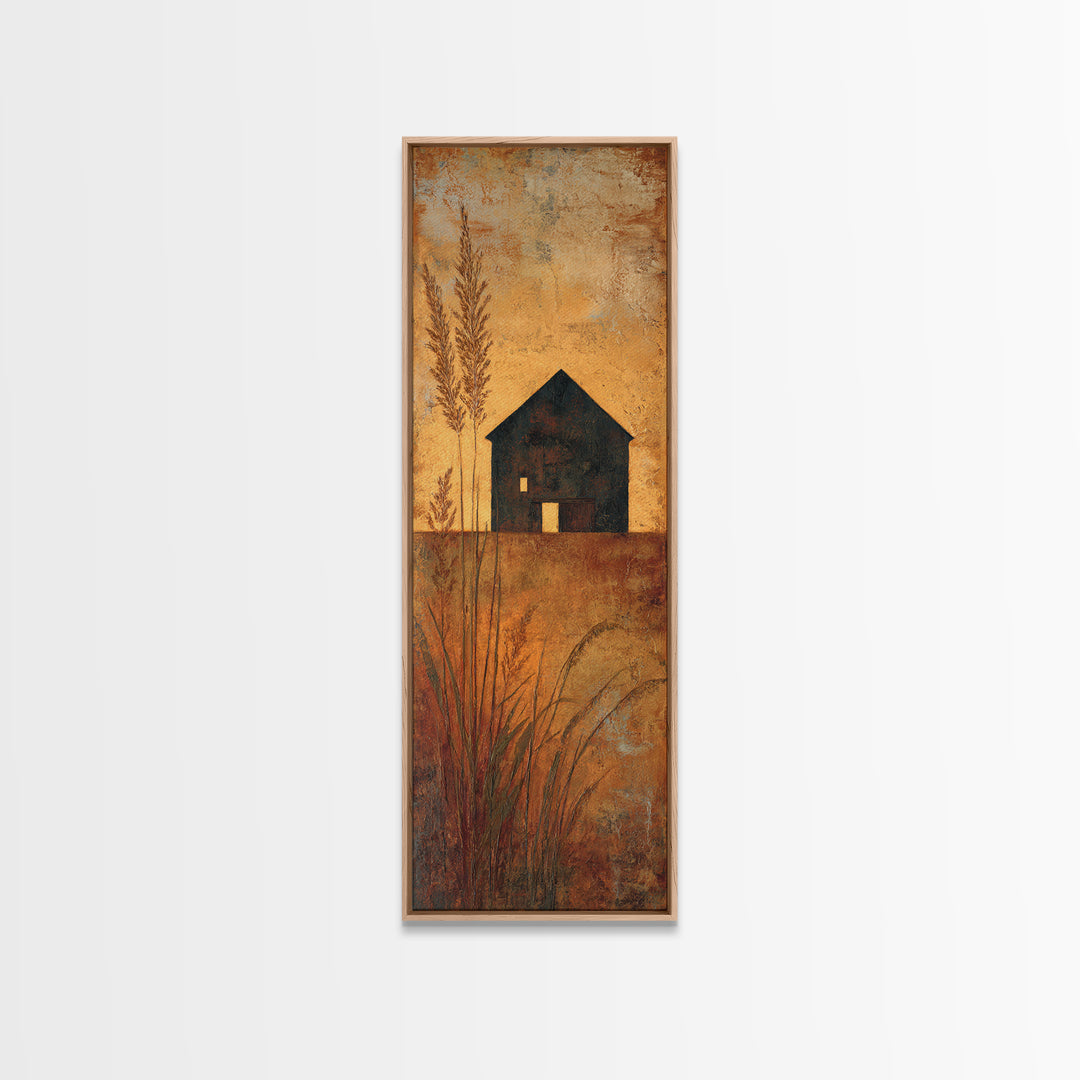 Rustic Barn Silhouette Framed Canvas Print, Country Art, Home Decor, Farmhouse Decor, Abstract Art, Country, Printable Art, COU-1x3-15