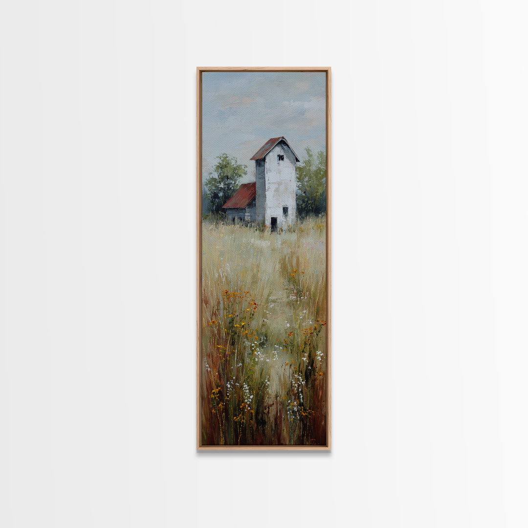 White Farmhouse Surrounded by Tall Grass Canvas Print, Country Art, Floral Wall Art, Farmhouse Decor, Fine Art, Country, COU-1x3-22