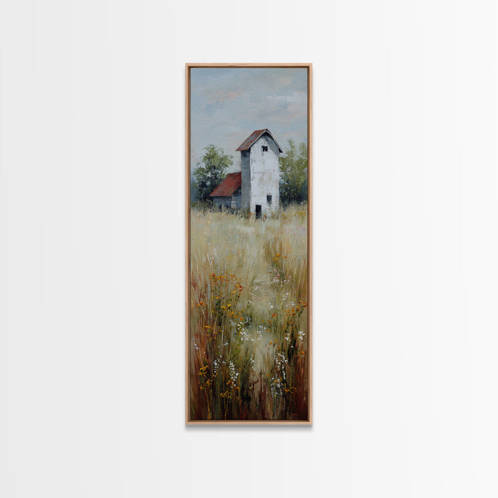 White Farmhouse Surrounded by Tall Grass Canvas Print, Country Art, Floral Wall Art, Farmhouse Decor, Fine Art, Country, COU-1x3-22
