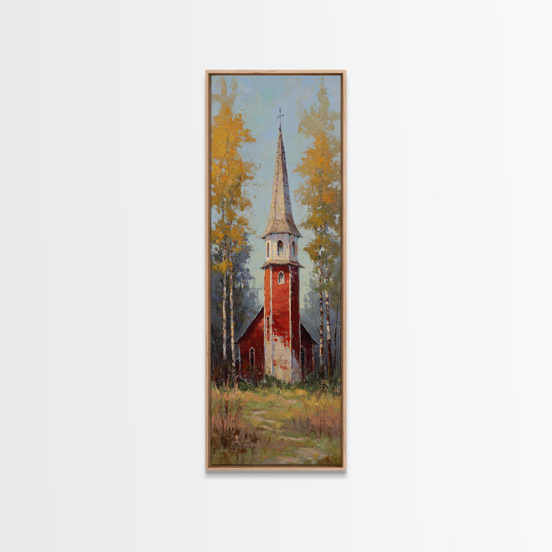 Country Church Steeple Beyond Trees Framed Canvas Print, Country Art, Art Prints, Farmhouse Decor, Watercolor Art, Country, COU-1x3-31