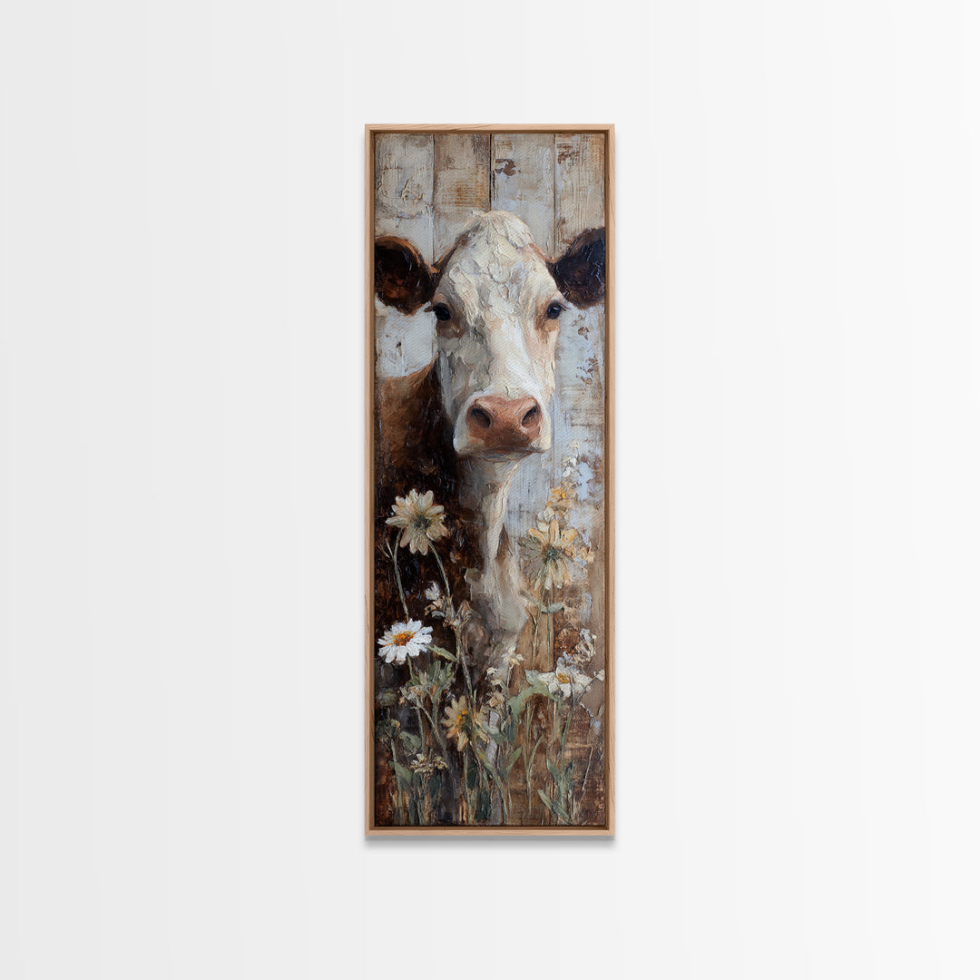 Cow Portrait with Gentle Farmhouse Personality Canvas Print, Country Art, Digital Prints, Farmhouse Decor, Fine Art, Country, COU-1x3-40