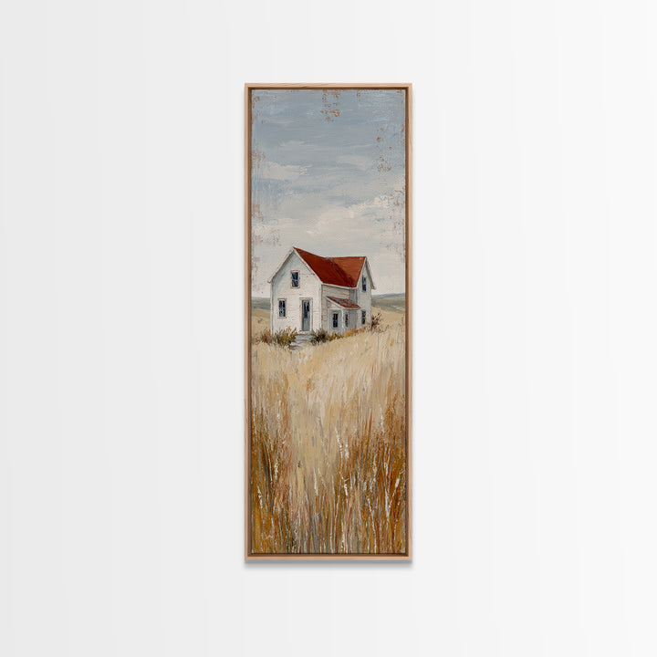White Farmhouse Surrounded by Tall Grass Framed Canvas Print, Country Art, Gallery Wall Art, Farmhouse Decor, Fine Art, Country, COU-1x3-46