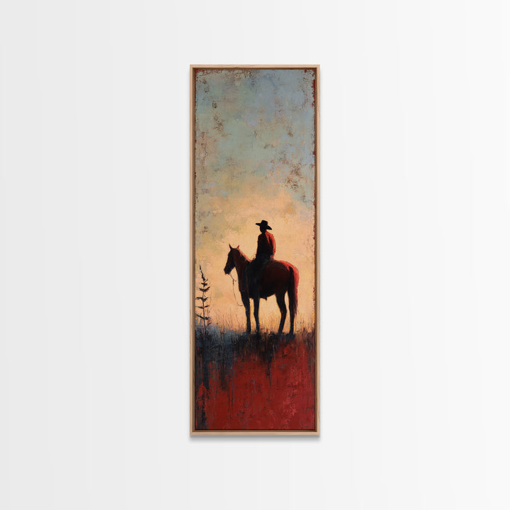 Horse and Rider Silhouette at Dusk Framed Canvas Print, Country Art, Neutral Decor, Farmhouse Decor, Fine Art, Country, COU-1x3-53