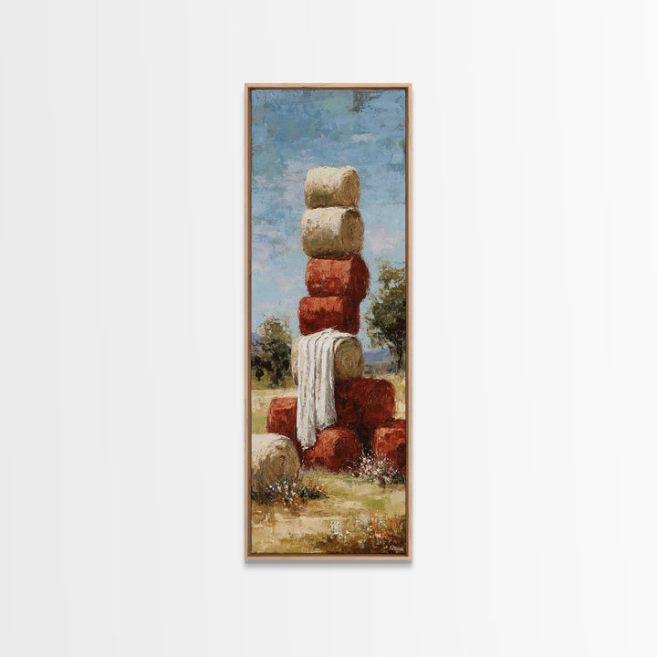 Hay Bales in Late Afternoon Sun Canvas Print, Country Art, Original Painting, Farmhouse Decor, Country, Farmhouse Wall Decor, COU-1x3-56