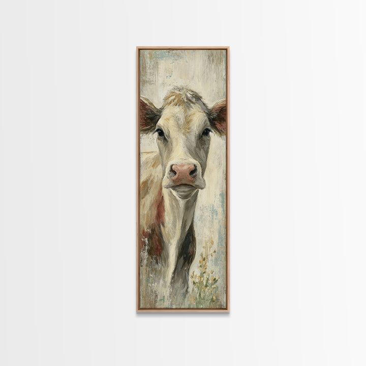 Cow Portrait with Gentle Farmhouse Personality Framed Canvas Print, Country Art, Digital Wall Art, Farmhouse Decor, Country, COU-1x3-64