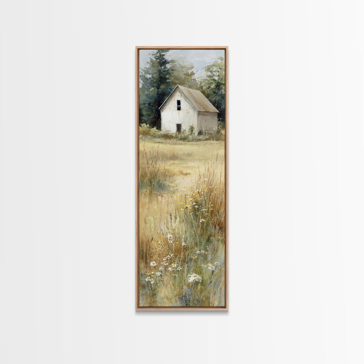 White Farmhouse Surrounded by Tall Grass Framed Canvas Print, Country Art, Gallery Wall Art, Farmhouse Decor, Fine Art, Country, COU-1x3-70