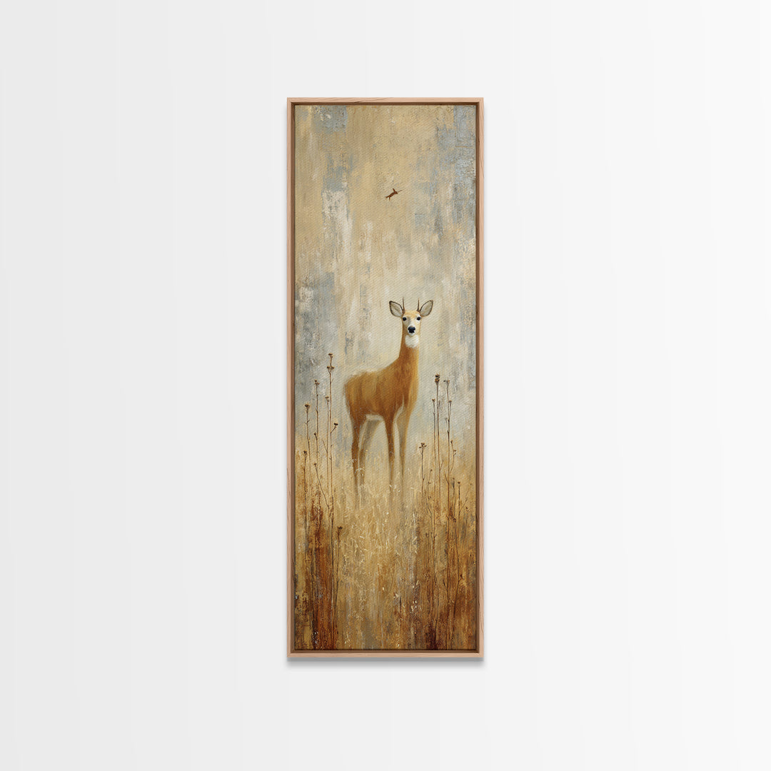 Deer Crossing a Misty Morning Field Framed Canvas Print, Country Art, Farmhouse Wall Decor, Farmhouse Decor, Fine Art, Country, COU-1x3-71